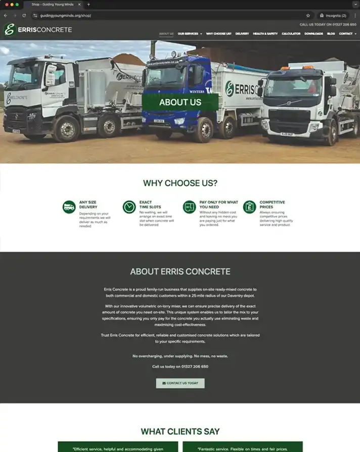 Erris Concrete website visual