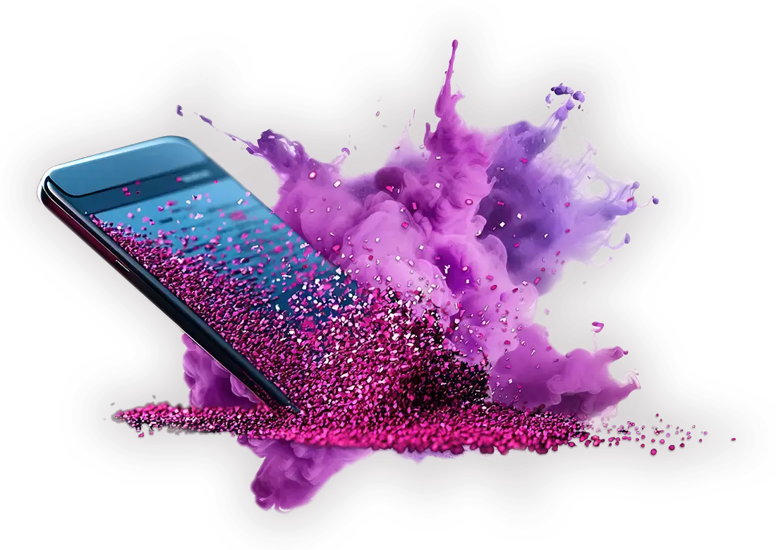 Pixels bursting out of a phone